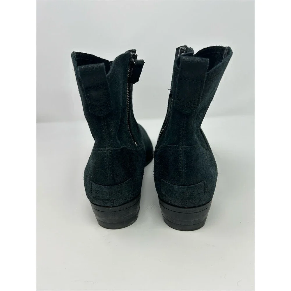 Sorel Lolla II Ankle Booties Black Metallic Side Zip Low Block Heel Size 10